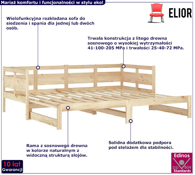 Sosnowe rozsuwane łóżko Darma 4X
