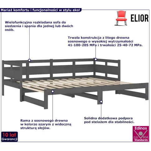 Drewniane łóżko rozsuwane w kolorze szarym 2x(90x200) Darma 4X