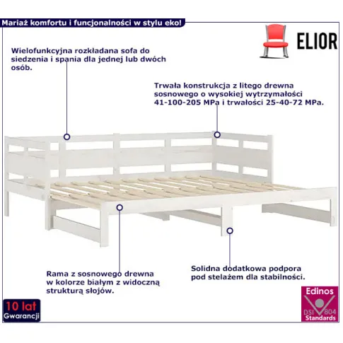 Drewniane łóżko rozsuwane w kolorze białym 2x(90x200) Darma 4X