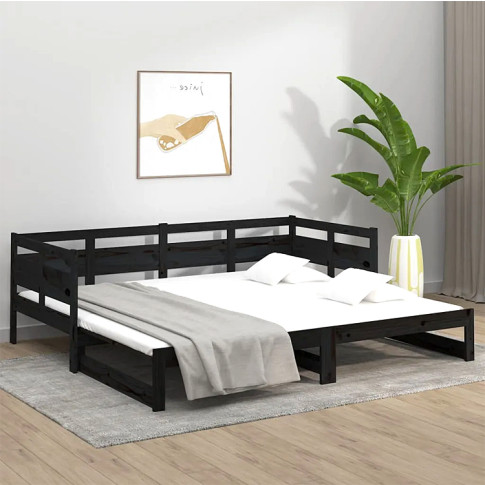aranżacja z wielofunkcyjnym czarnym drewnianym łóżkiem Darma