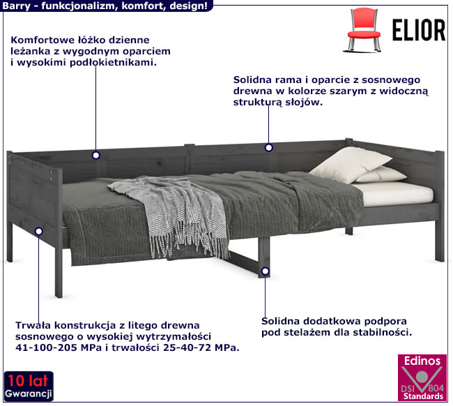 szare drewniane łózko dzienne Debor