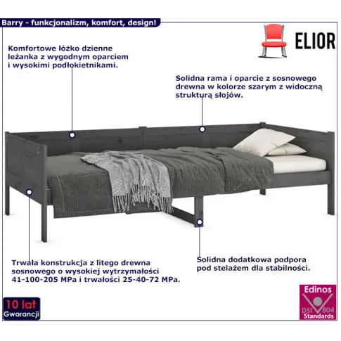 Drewniane łóżko dzienne w kolorze szarym Barry