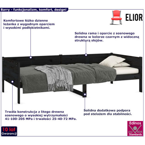 Drewniane łóżko dzienne w kolorze czarnym Barry