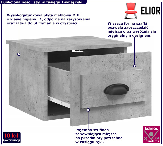 Wisząca szafka nocna szary beton Tavira