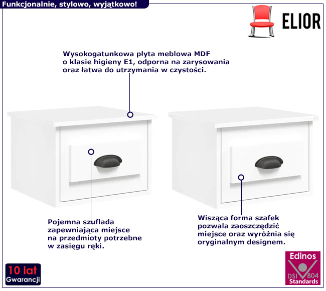 Komplet białych wiszących szafek Ezela