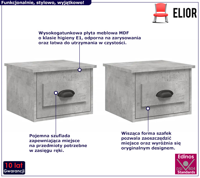 Komplet szarych wiszących szafek Ezela