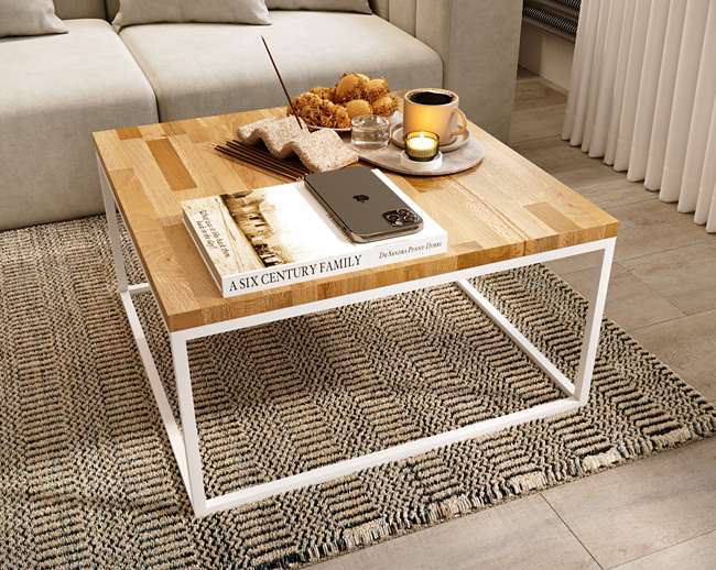 Wizualizacja stolika z białym  stelażem Delto 4X