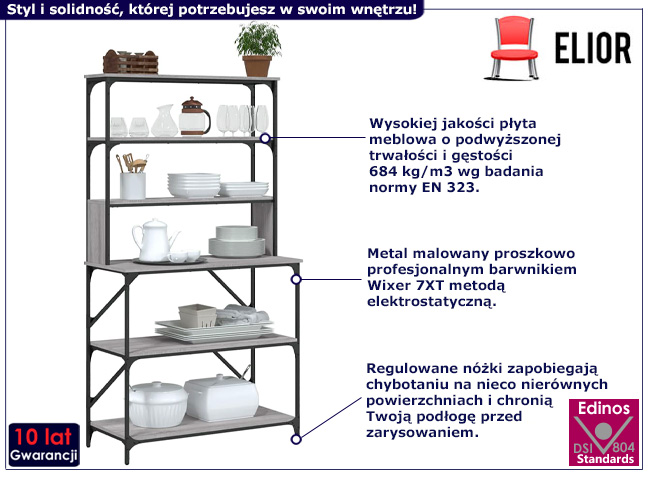 Industrialny regał Hugero szary dąb