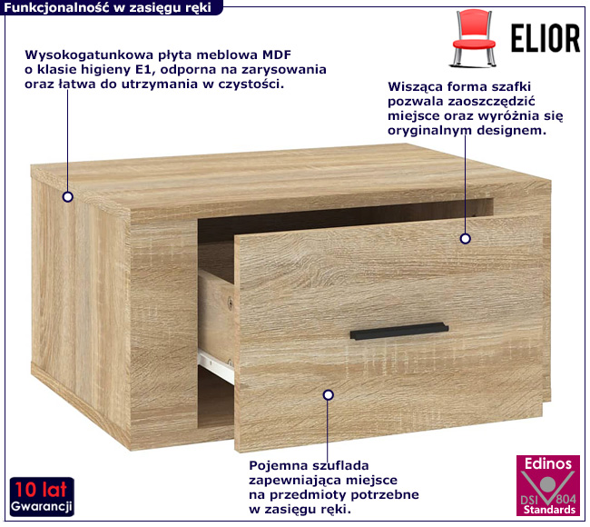 Wisząca szafka nocna Triniti dąb sonoma