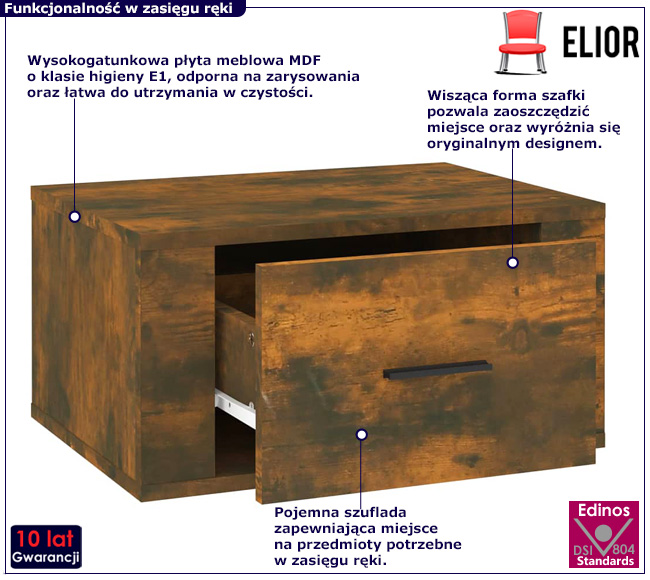 Wisząca szafka nocna Triniti przydymiony dąb