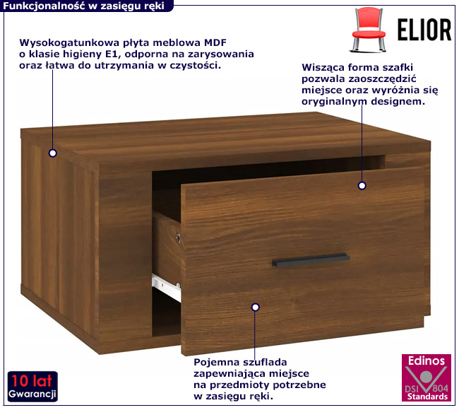 Wisząca szafka nocna Triniti brązowy dąb