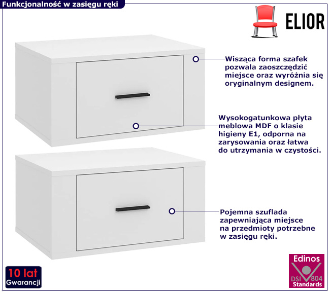 Białe wiszące szafki nocne Triniti