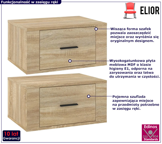 Wiszące szafki nocne Triniti dąb sonoma
