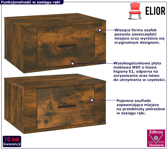 Wiszące szafki nocne Triniti przydymiony dąb