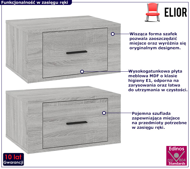 Wiszące szafki nocne Efos szary dąb sonoma