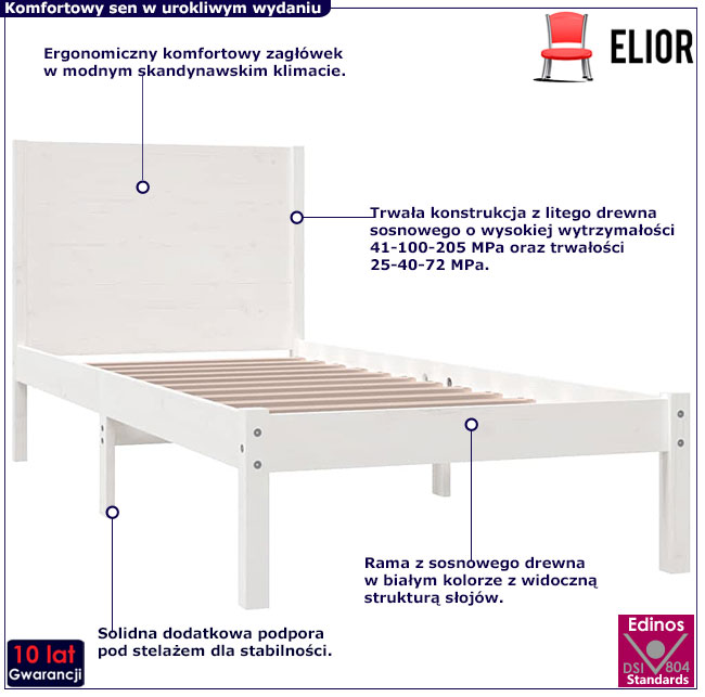 Białe pojedyncze łóżko drewniane Sangriv 3X