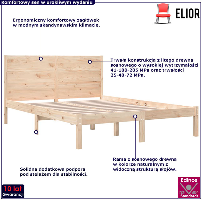 sosnowe naturalne łóżko 120x200 Gunar 4X