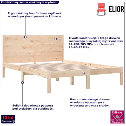 Drewniane łóżko w kolorze naturalnym 120x200 Gunar 4X