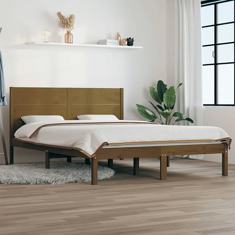 aranżacja z drewnianym brązowym łóżkiem Gunar 4X
