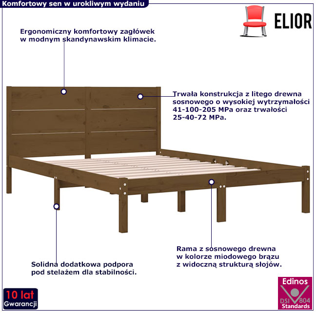 brązowe sosnowe łóżko 120x200 Gunar 3X