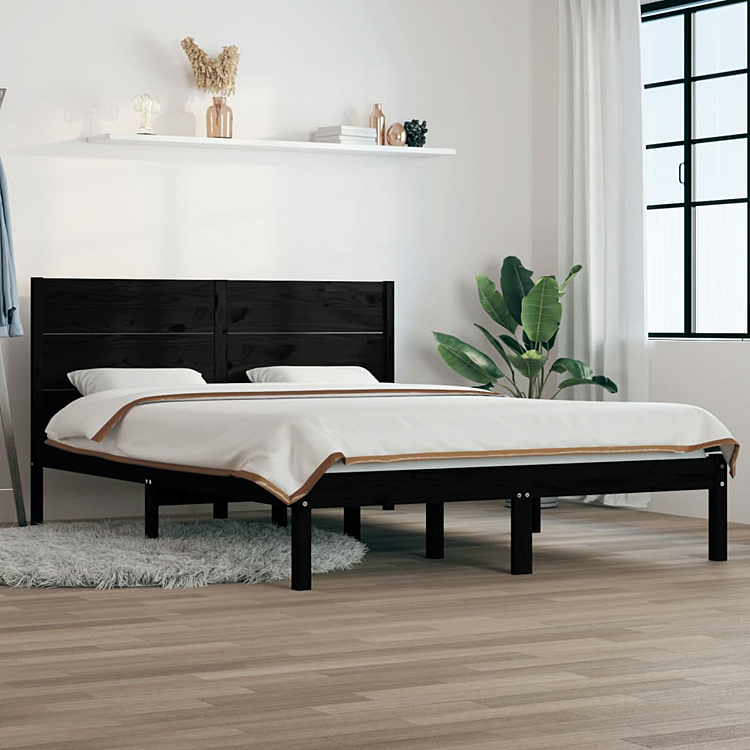 aranżacja z czarnym drewnianym łóżkiem Gunar 4X