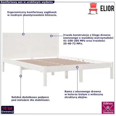 Drewniane łóżko w kolorze białym 140x200 Gunar 5X