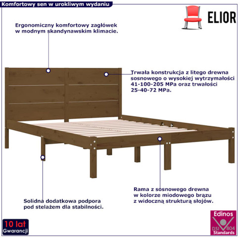 Drewniane łóżko w kolorze miodowy brąz 140x200 Gunar 5X