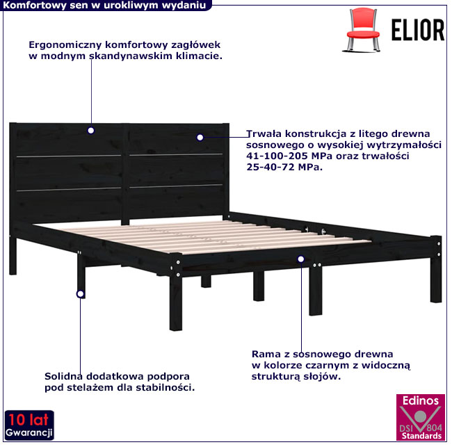 czarne sosnowe podwójne łóżko Sangriv 5X