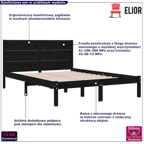 Drewniane łóżko w kolorze czarnym 140x200 Gunar 5X