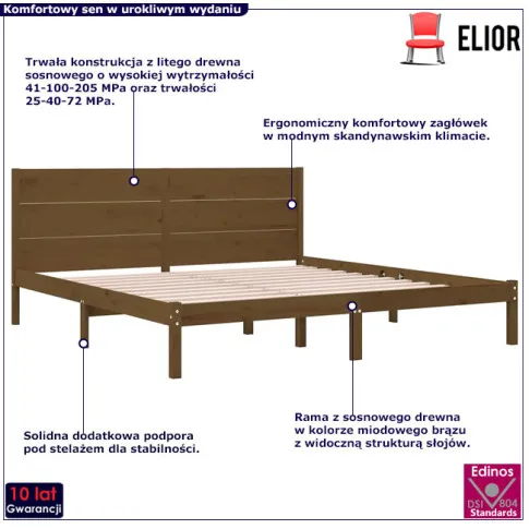 Drewniane łóżko w kolorze miodowy brąz 200x200 Gunar 6X