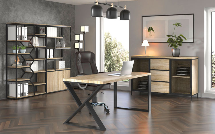 Industrialne biurko z drewnianym blatem 150x80 Nipso