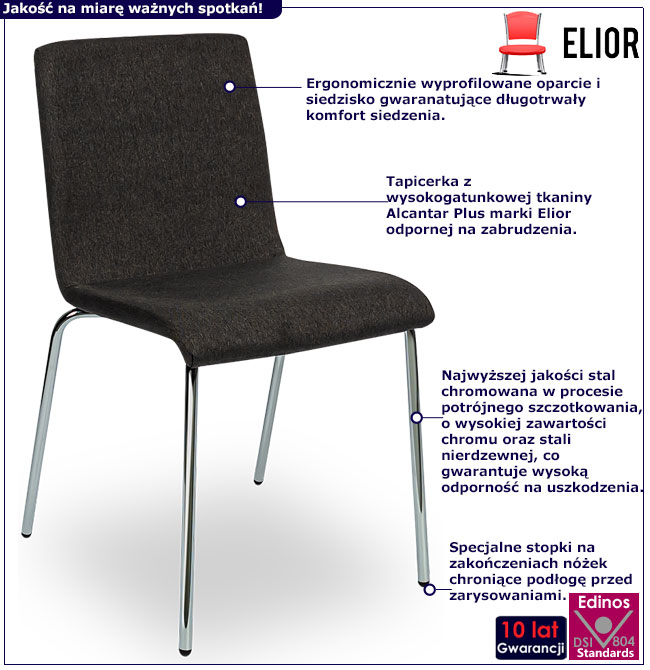 Infografika tapicerowanego krzesła konferencyjnego chromowanego Edia