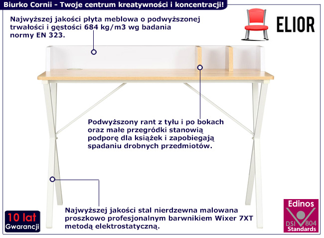 Nowoczesne biurko Tarioz kolor biały+brązowy