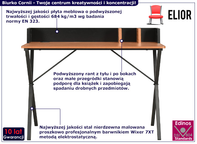 Nowoczesne biurko Cornii kolor czarny+brażowy