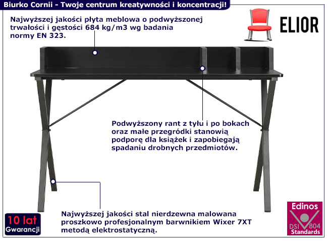 Nowoczesne biurko Cornii kolor czarny