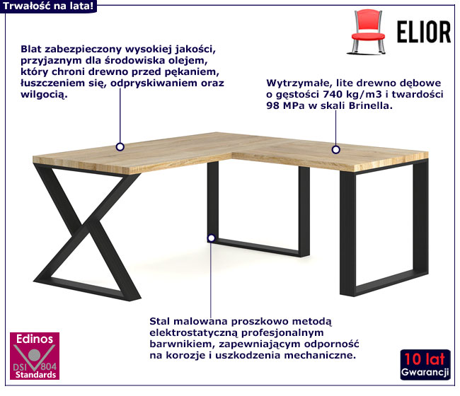 Industrialne narożne biurko drewniane Alix