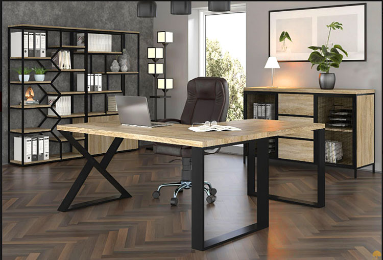 Loftowe biurko z dostawką drewno metal Alix