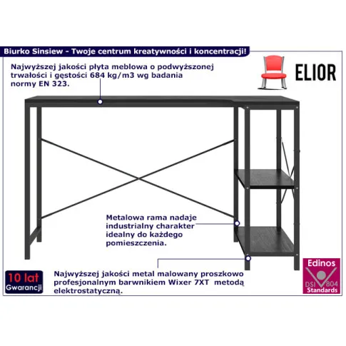 Biurko z bocznymi półkami Sinsiew kolor  czarny