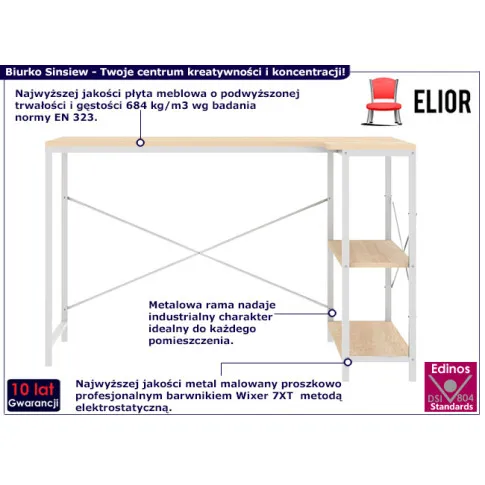 Biurko z bocznymi półkami Sinsiew biały dąb