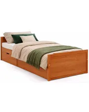 Drewniane łóżko z szufladami miodowy brąz 90x200 - Kamos w sklepie Edinos.pl