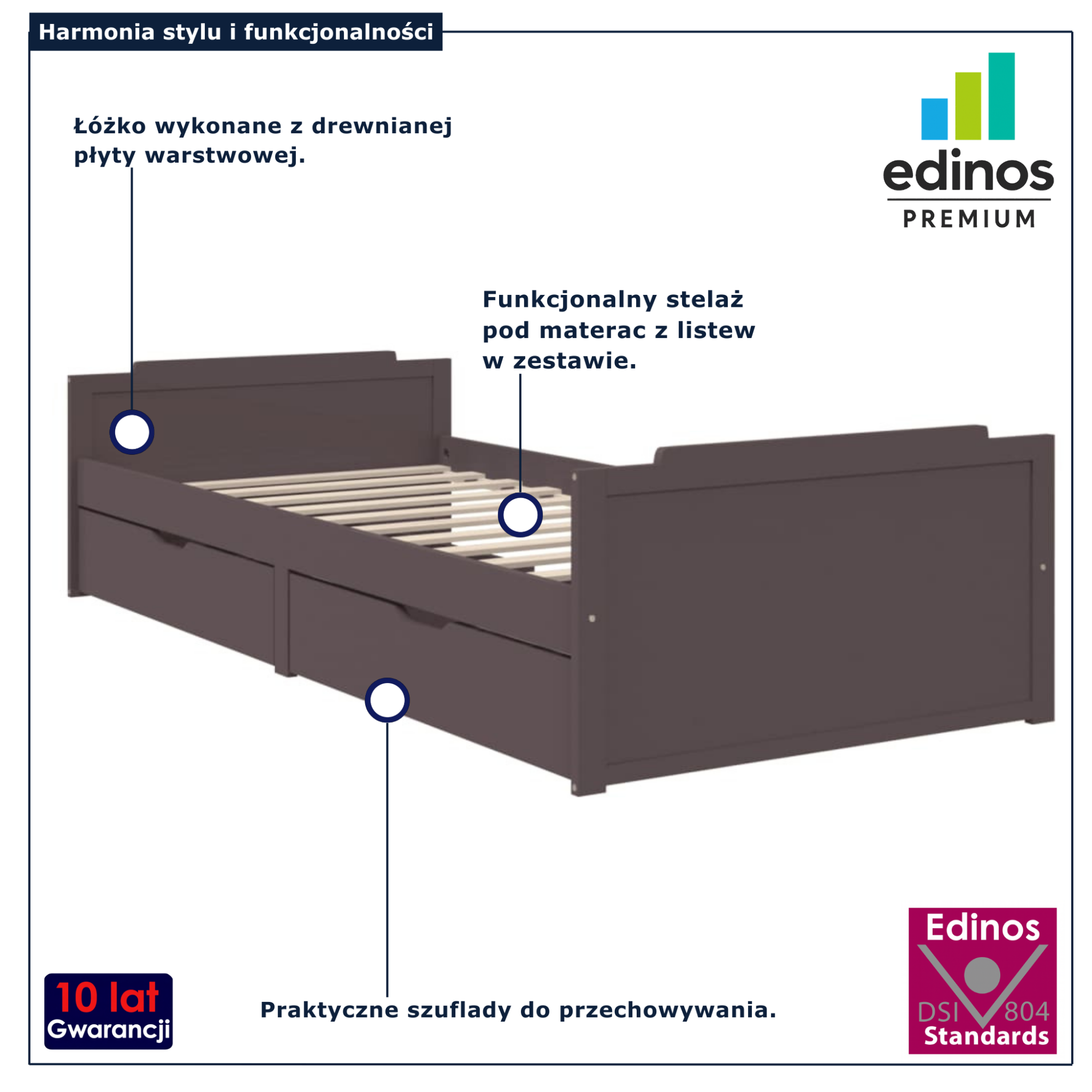 Ciemnobrązowe łóżko pojedyncze Kamos