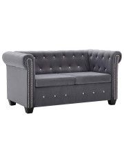 Aksamitna sofa w stylu Chesterfield Charlotte 2Q - szara w sklepie Edinos.pl