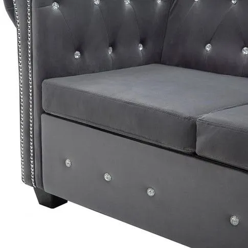 Szczegółowe zdjęcie nr 11 produktu Szara aksamitna kanapa w stylu Chesterfield - Xavier 2Q