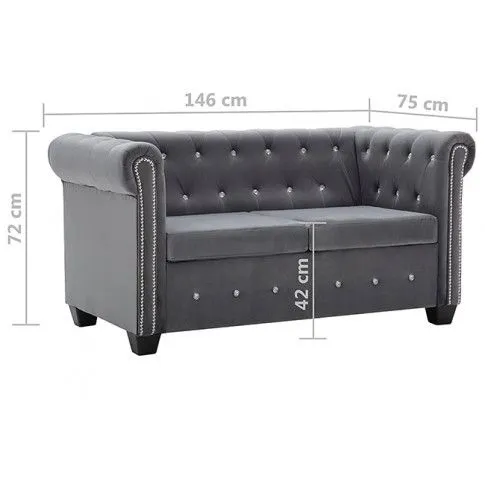 Szczegółowe zdjęcie nr 4 produktu Szara aksamitna kanapa w stylu Chesterfield - Xavier 2Q