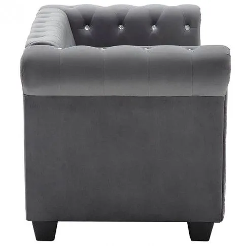 Szczegółowe zdjęcie nr 6 produktu Szara aksamitna kanapa w stylu Chesterfield - Xavier 2Q