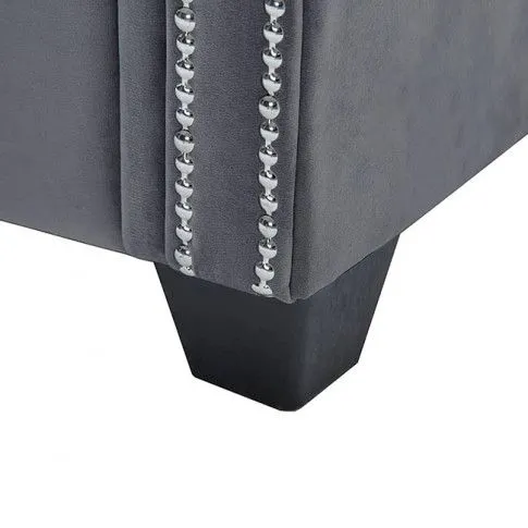 Szczegółowe zdjęcie nr 8 produktu Szara aksamitna kanapa w stylu Chesterfield - Xavier 2Q