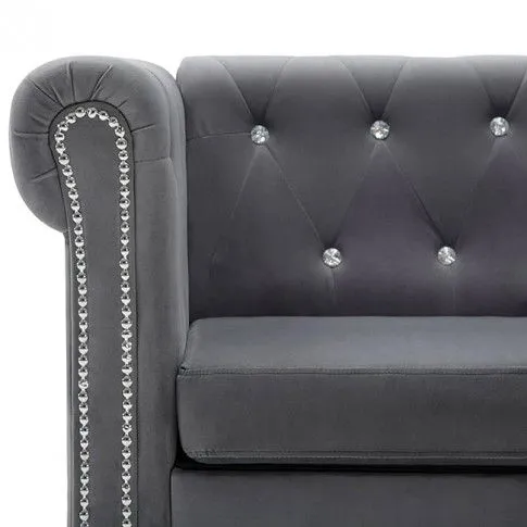Szczegółowe zdjęcie nr 9 produktu Szara aksamitna kanapa w stylu Chesterfield - Xavier 2Q