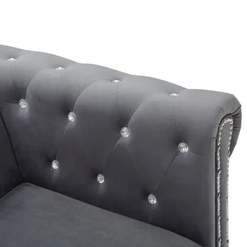 Szczegółowe zdjęcie nr 10 produktu Szara aksamitna kanapa w stylu Chesterfield - Xavier 2Q