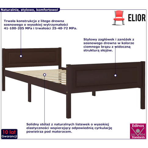 Drewniane łóżko w kolorze ciemny brąz 100x200 Siran 3X