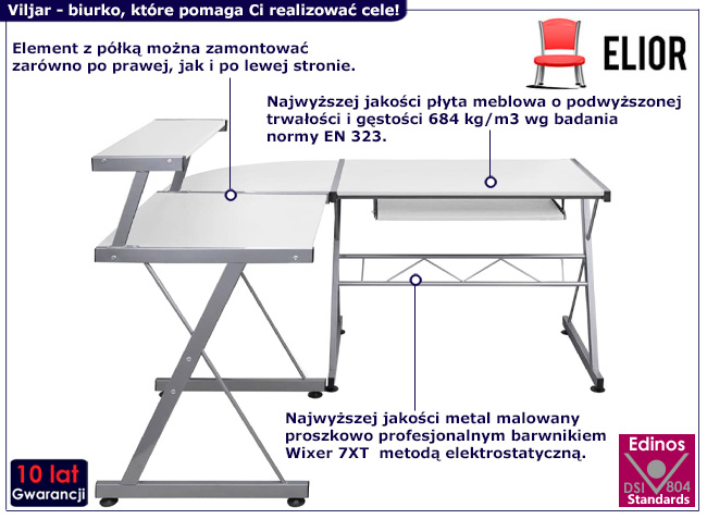 Nowoczesne biurko komputerowe Viljar kolor biały